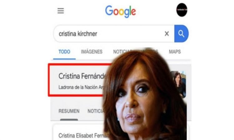 Cristina Kirchner demandó “por agravios” a Google, por tildarla de “ladrona” en sus resultados